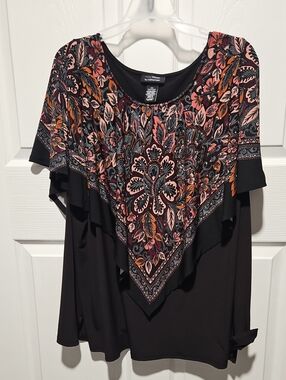 Catherines Black Tunic with Pink & Orange Paisley Yoke